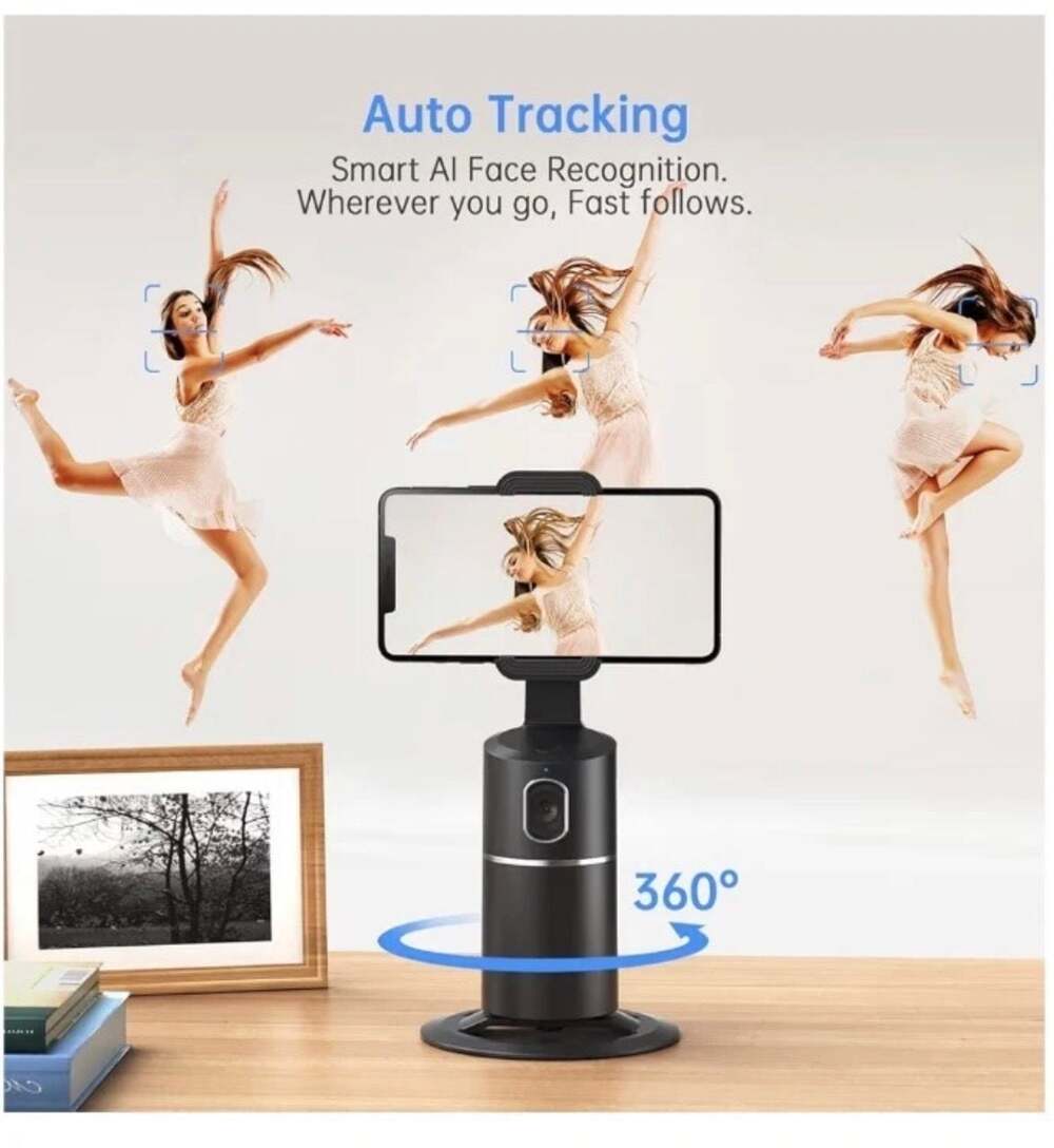 Auto Face Tracking Tripod, 360° Rotation AI Smart Tracking Phone Holder, No App - Picture 3 of 9